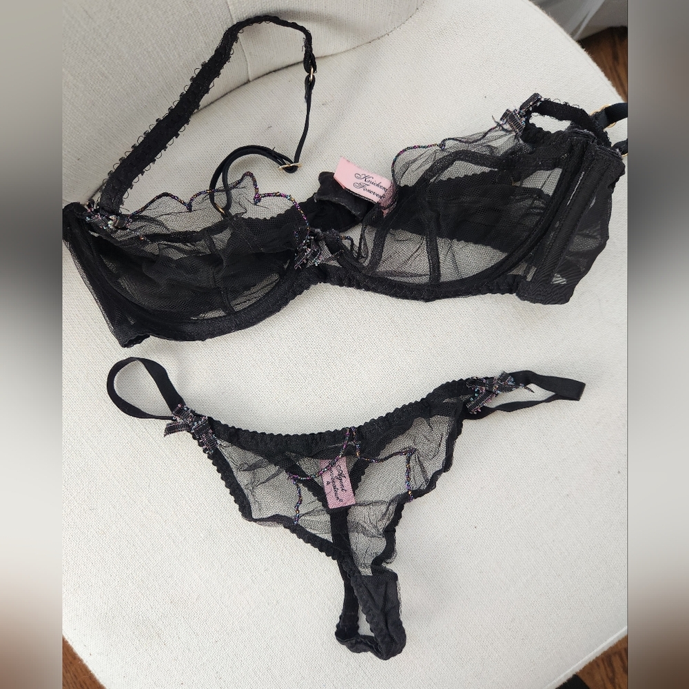Agent Provocateur Lorna Black Sheer Lace Set – Bra 34C + Thong Size 4